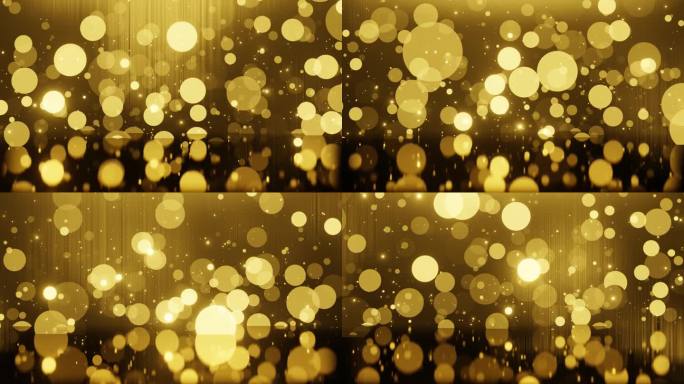 金色的颗粒落在镜子地板上。散景闪光尘无缝循环动画。