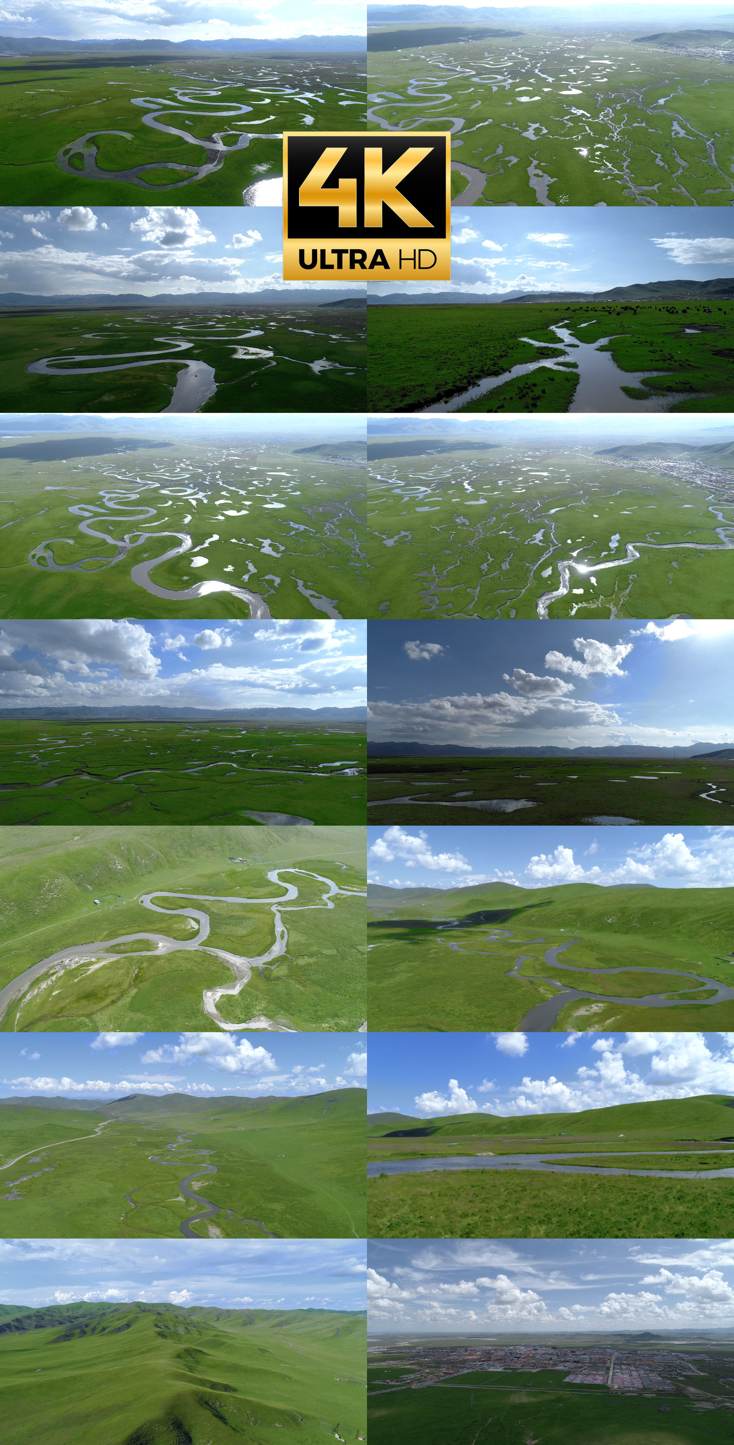 黄河草原湿地河流自然航拍合集4k
