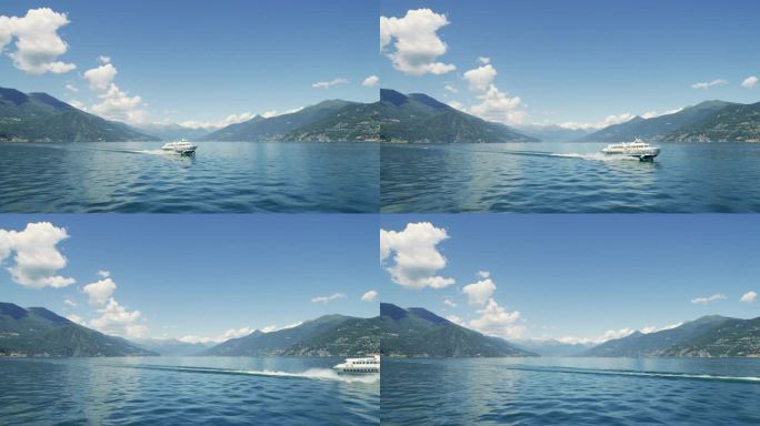 意大利科莫湖(Lago di Como)高速行驶的渡船