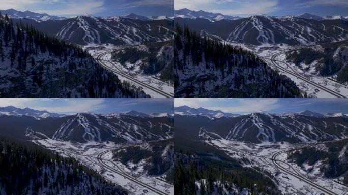 铜山科罗拉多州冬季12月圣诞节航拍无人机电影景观1970莱德维尔Silverthorne韦尔白杨十英