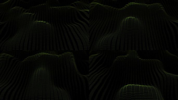 青柠色粒子波赛博科技背景。抽象无缝动画发光点数字豪华波浪图案流背景