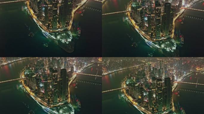 深夜高空航拍重庆渝中半岛朝天门夜景长镜头