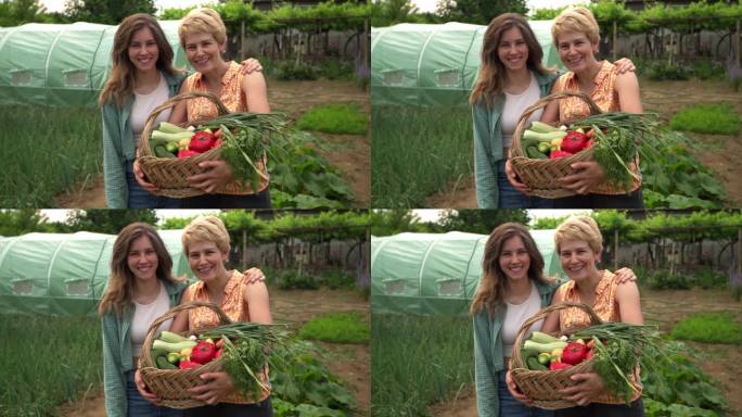 母亲和女儿，还有一篮子蔬菜