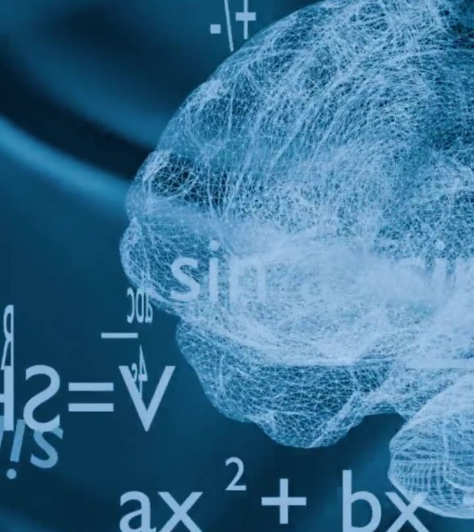 人脑，概念，高等数学公式，高智能，人工智能，3D渲染