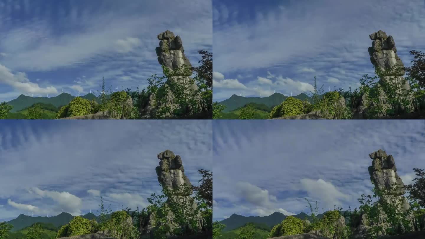 延时摄影：远山上的风车群