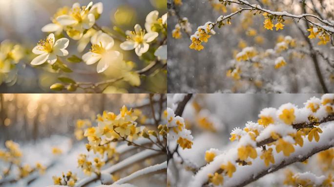 迎春花下雪立春春暖花开春天开花大寒 腊八