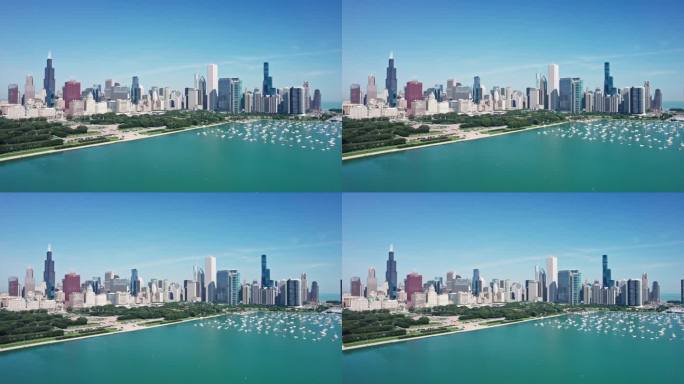 无人机拍摄的芝加哥市中心，伊利诺伊州