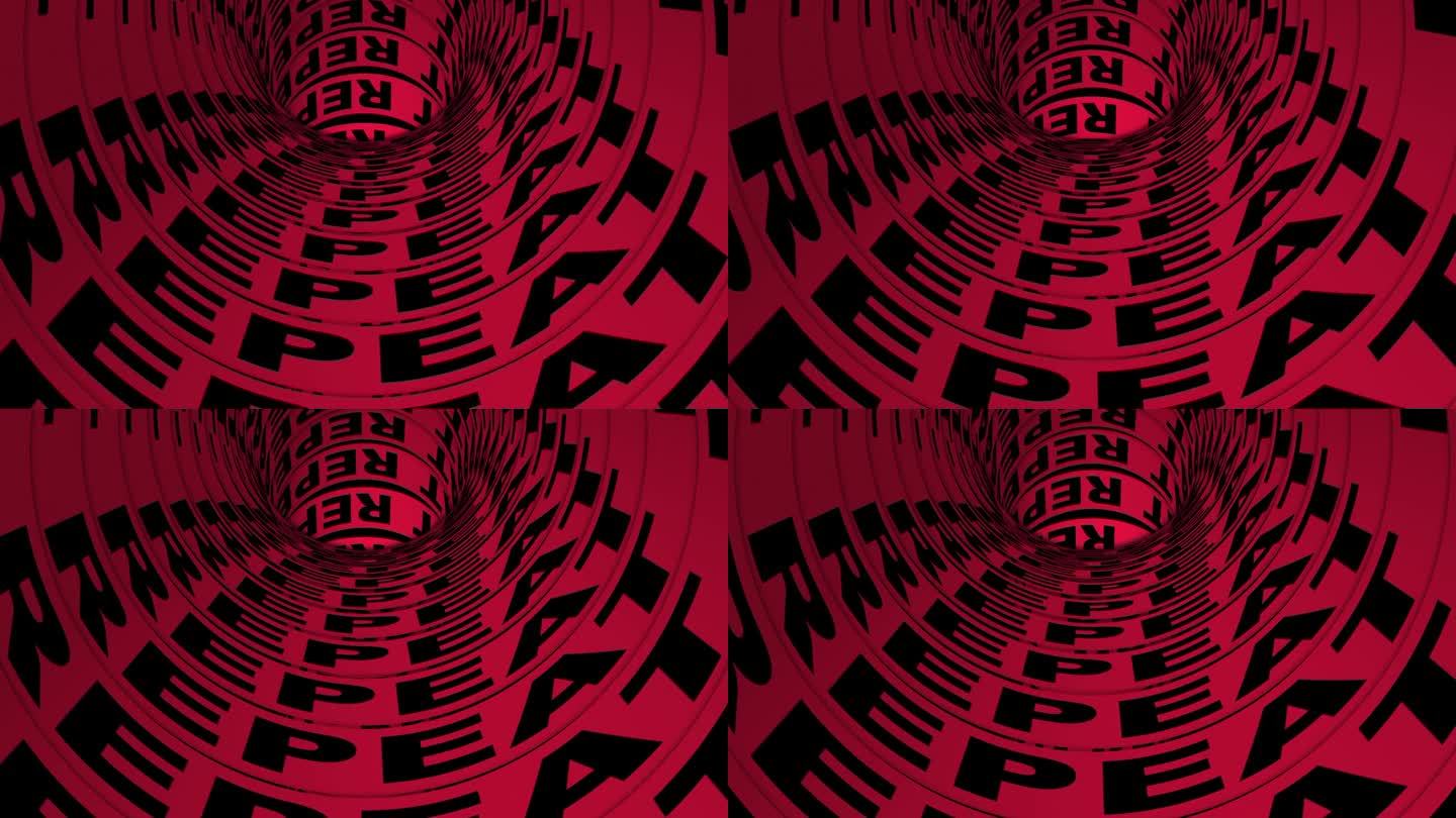 Black Text repeat animated on red background. Word