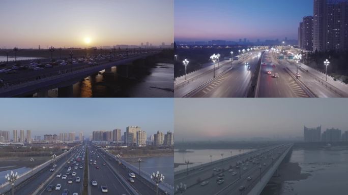 城市桥梁 大桥 夕阳 夜景