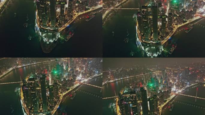 深夜高空航拍重庆渝中半岛朝天门夜景长镜头