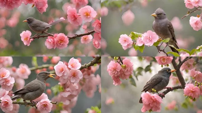 春天海棠花 小鸟 立春 春暖花开