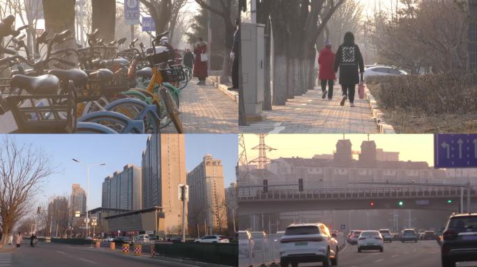 骑行街道日出黎明忙忙碌碌城市生活打工北漂