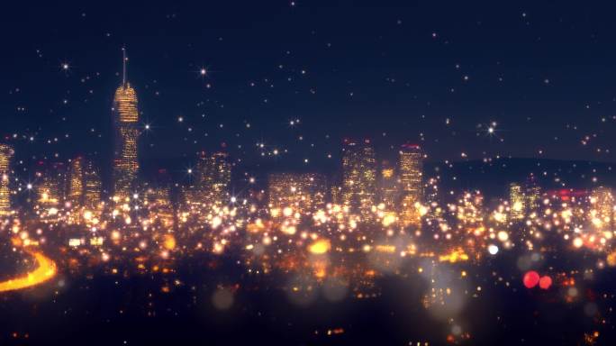 8K温馨城市灯火粒子背景