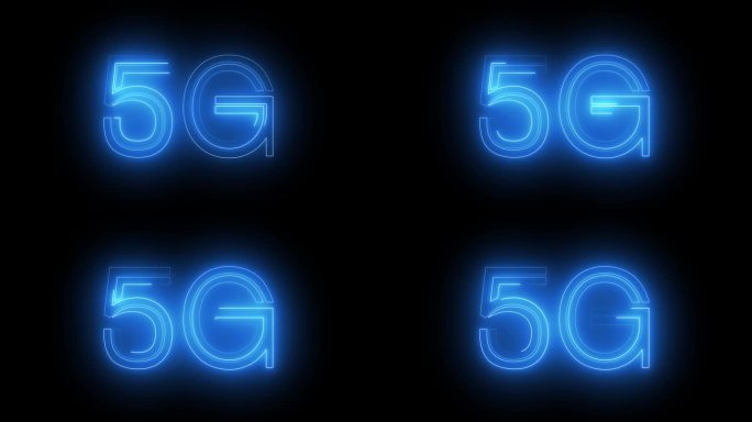 4K 5G霓虹背景文字在黑色背景上移动动画