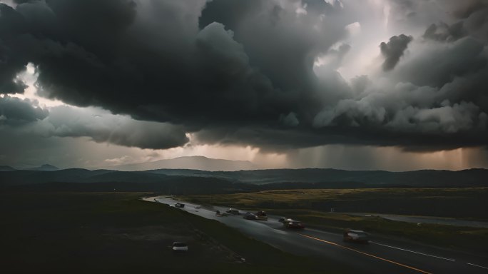 积雨云遮天蔽日云层透光空境云翻滚