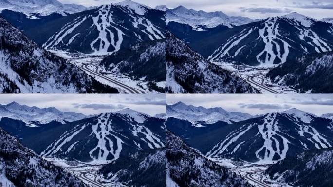 滑雪跑道遥远的i70铜山莱德维尔科罗拉多州冬季十二月圣诞节航拍无人机电影景观银索恩韦尔白杨十英里范围