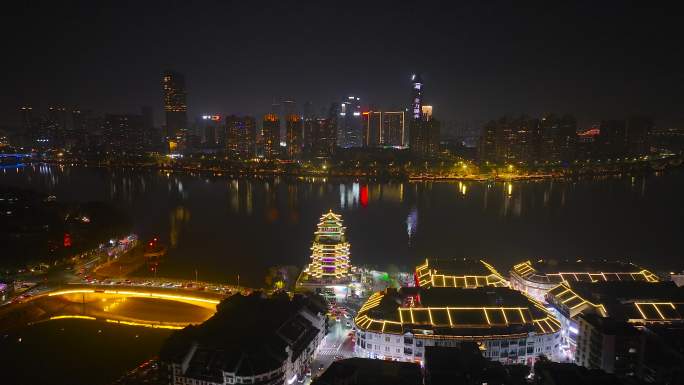 4K航拍惠州市合江楼夜景