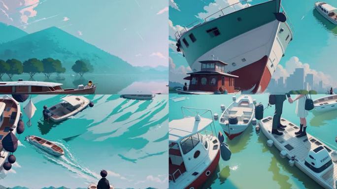 AI风景 长屏视频 海洋风景 大海 船只