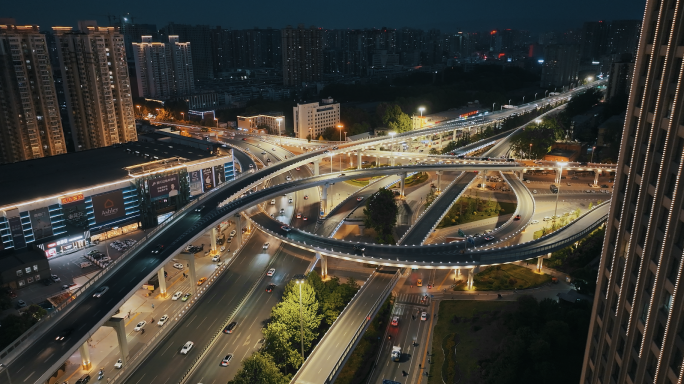 西安城市道路夜景车流高架桥立交桥现代风光