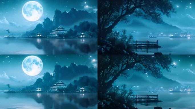 中国风皓月唯美意境舞台背景沉浸式8K超宽