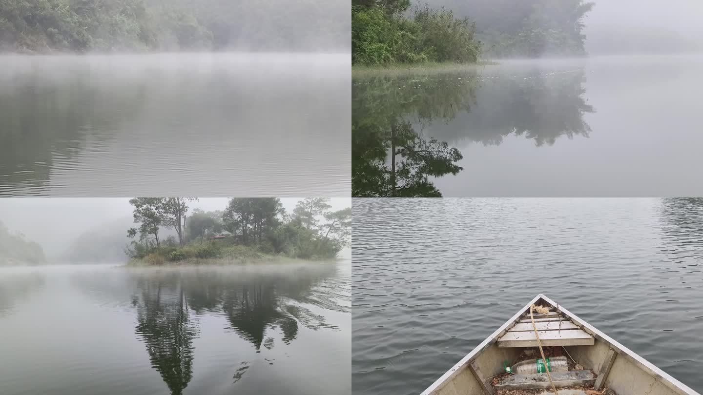 烟雨蒙蒙雾朦胧湖面倒影仙境大雾河面