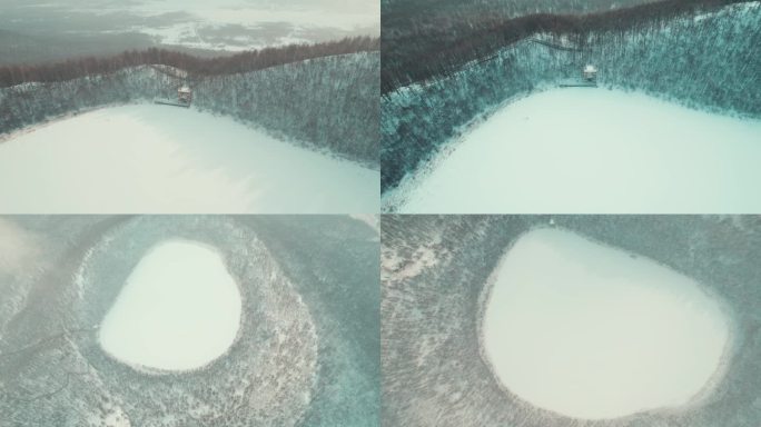 内蒙古兴安盟阿尔山天池 火山口飞雪航拍