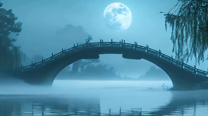 中国风小桥流水唯美意境舞台背景沉浸式8K