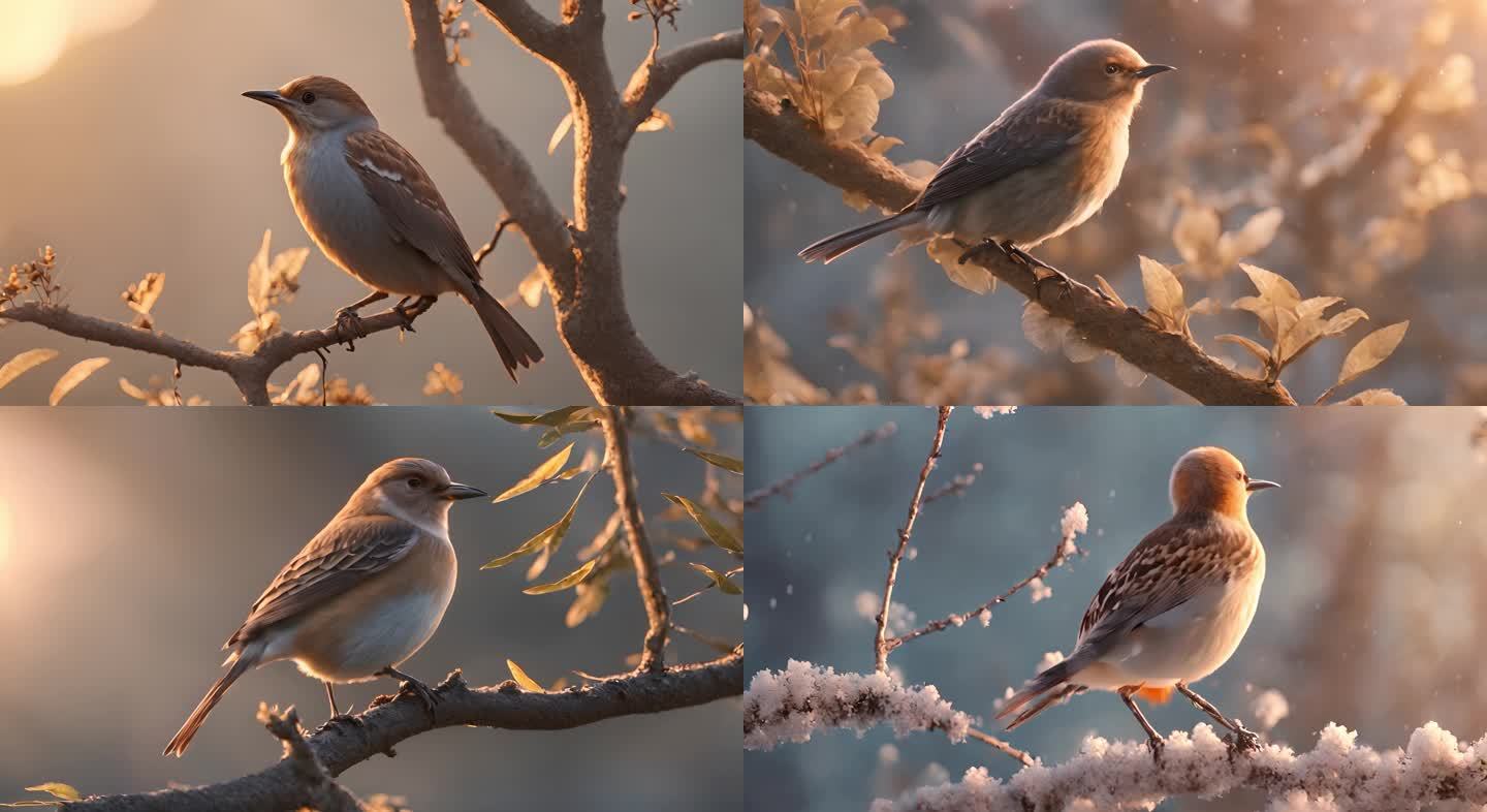 鸟在树上 晨光中 鸟特写 冬天大寒