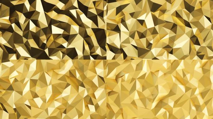 抽象多边形几何表面。动画的三维三角形网格，黄铜或金色纹理。