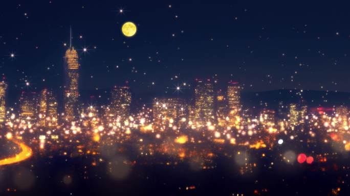 8K城市万家灯火月亮背景