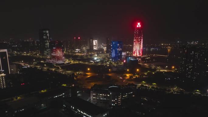 航拍桐乡市夜景4k延时合集