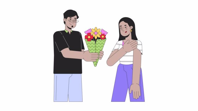 男友给女友送花束线卡通动画