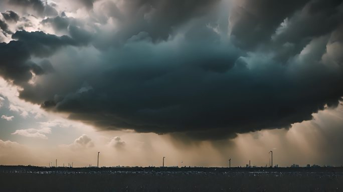 积雨云遮天蔽日云层透光空境云翻滚