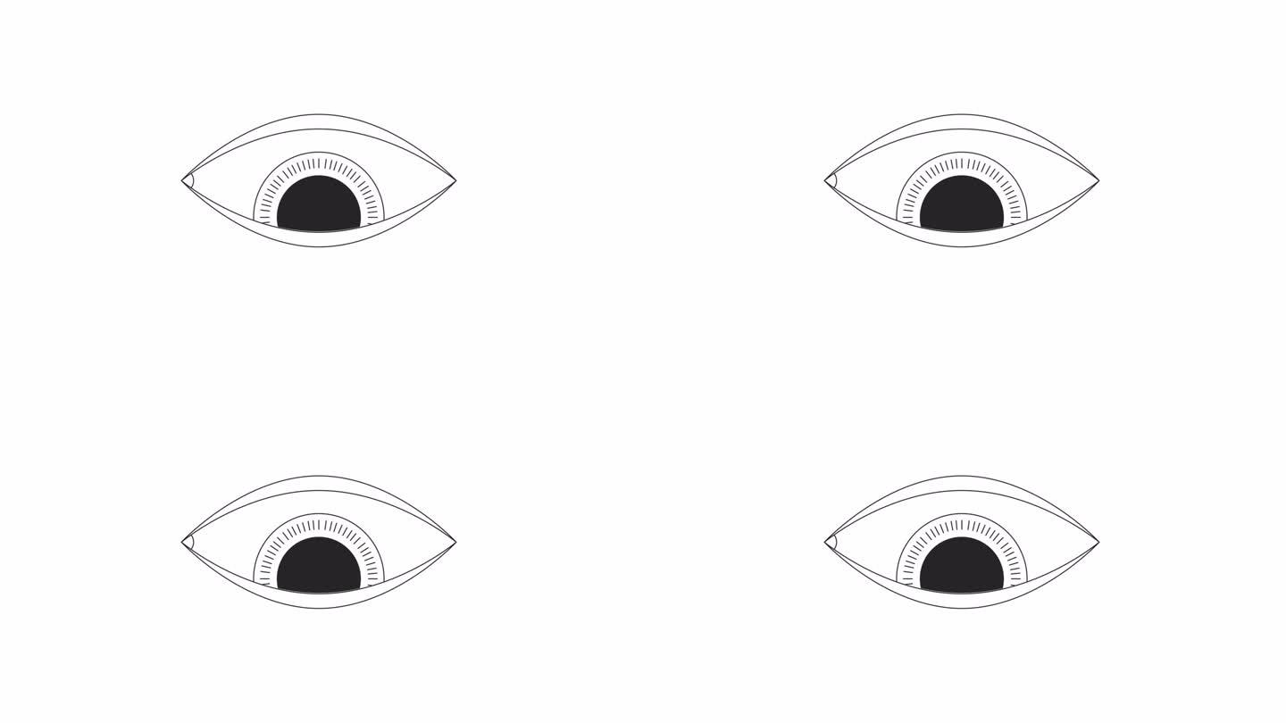迷幻的眼睛向下看bw轮廓2D对象动画