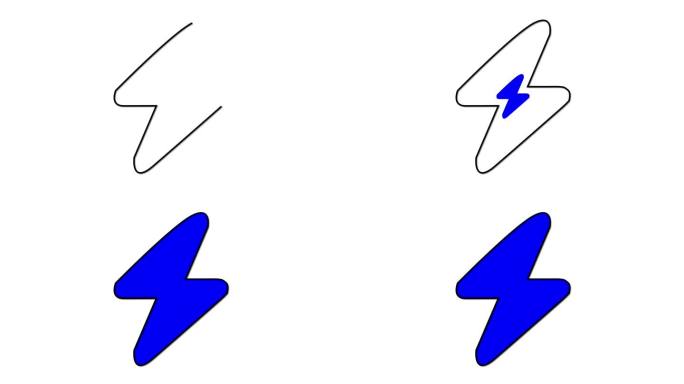 蓝色闪电图标动画在一个白色的背景。