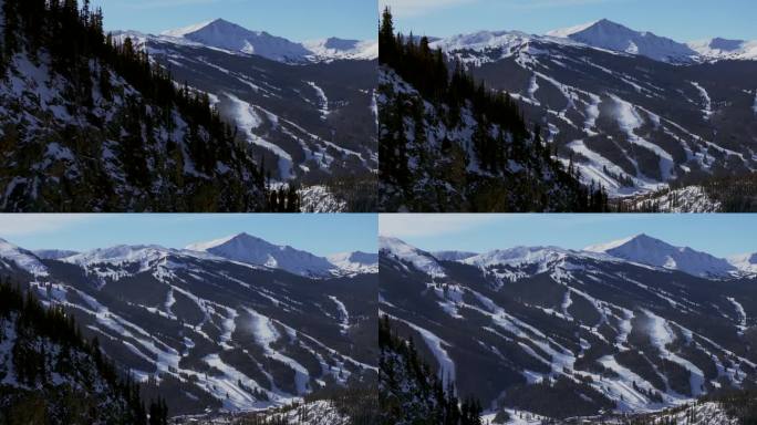 滑雪道半管铜山科罗拉多冬季十二月圣诞节航拍无人机电影景观1970莱德维尔银索恩韦尔白杨十英里山脉蓝天