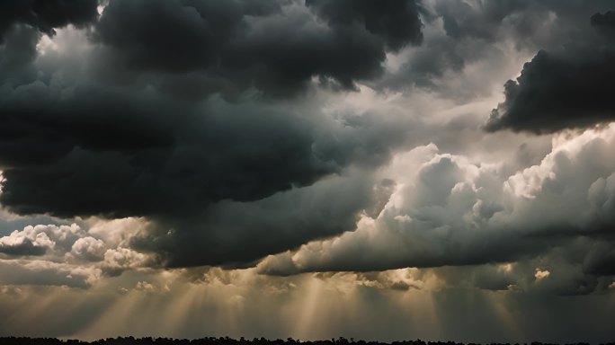 积雨云遮天蔽日云层透光空境云翻滚