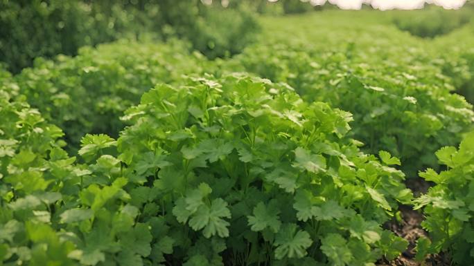 农田土地里的香菜菜叶