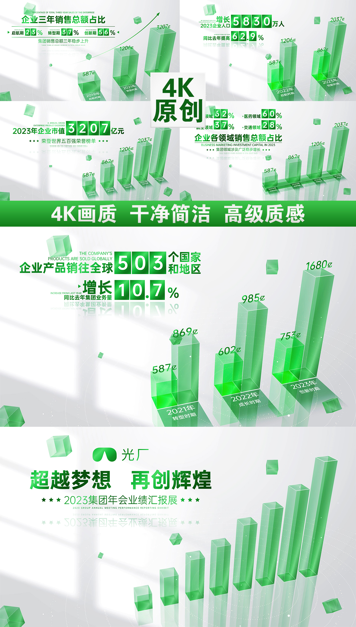 绿色数据 柱状图绿色数据 业务增长数据图