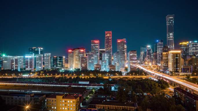 北京CBD中心区航拍延时夜景9