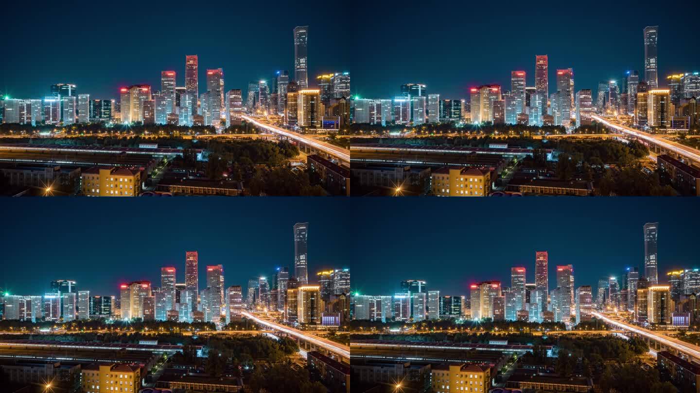 北京CBD中心区航拍延时夜景9