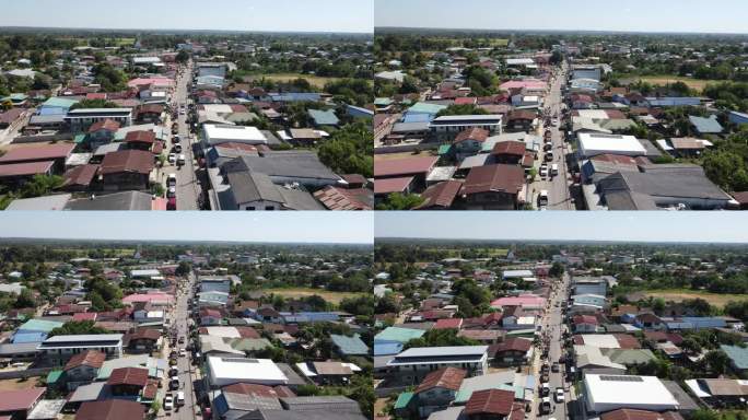 社区街道鸟瞰图。俯拍俯视东南亚