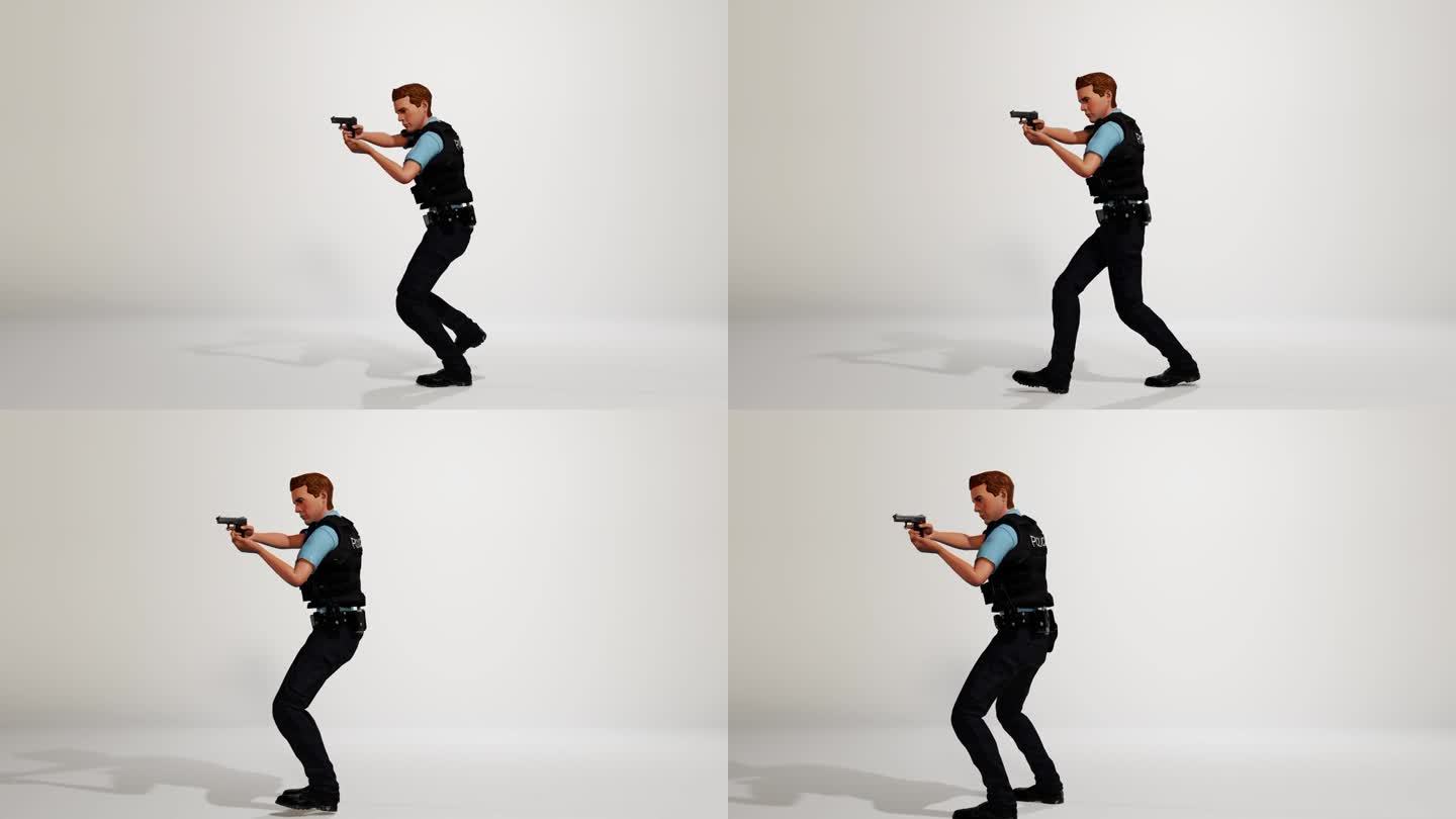 手持枪的行走警察3D动画