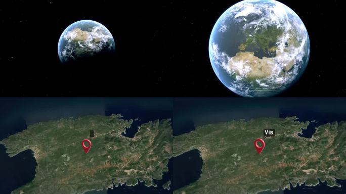 克罗地亚维斯岛地图从太空到地球的缩放