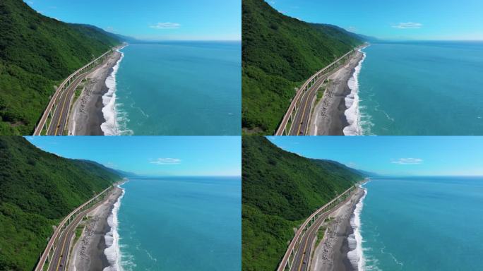 鸟瞰美丽的海岸线和山路，南联高速公路，台湾。