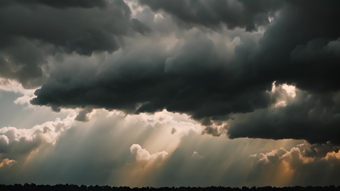 积雨云遮天蔽日云层透光空境云翻滚