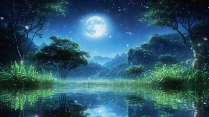 静谧夏季月光自然风景背景
