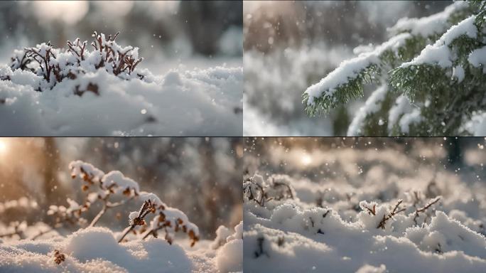 雪景冰晶雪花特写空镜头