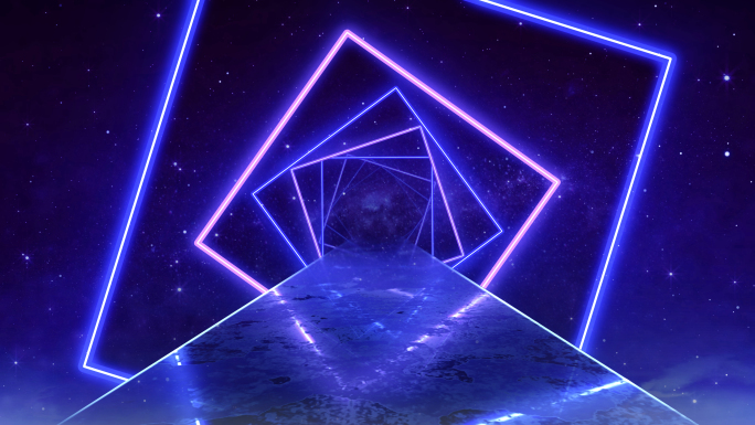 4K星空几何正方形框路面前冲空间背景