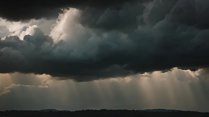 积雨云遮天蔽日云层透光空境云翻滚